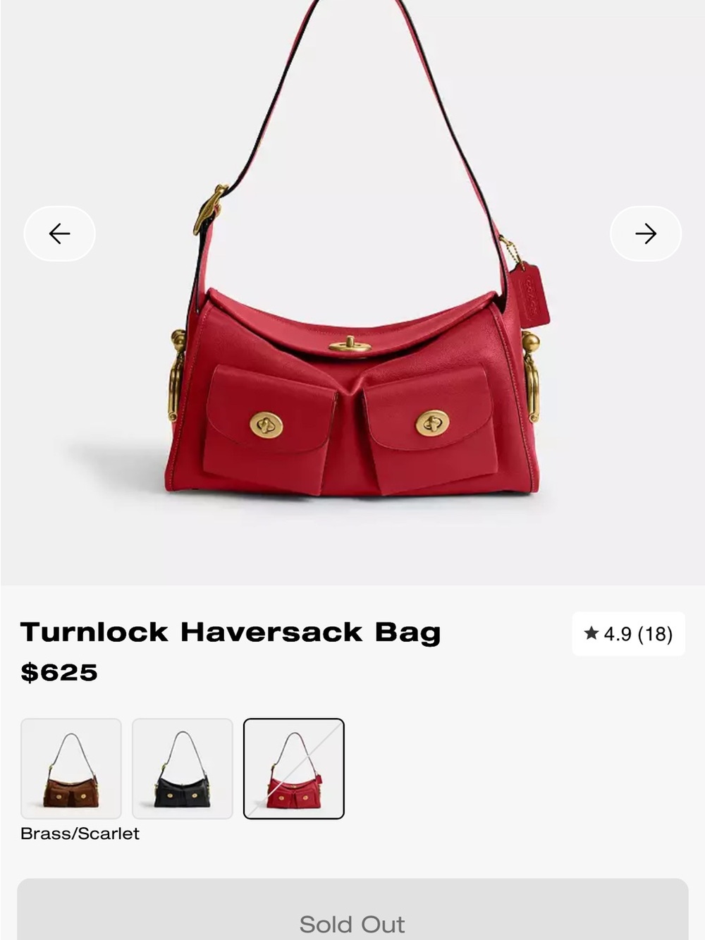 Coach Turnlock Haversack Bag - Scarlet with Brass Hardware